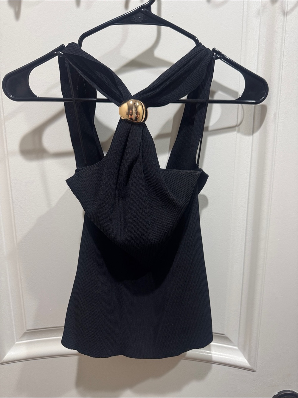 Women's Black Twist-Detail Tank Top with Gold Accent